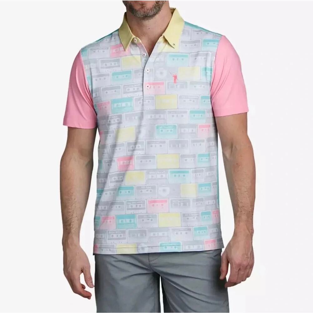 William Murray Men’s Golf Retro Pastel Color Block Cassette Tape Polo Size XXL